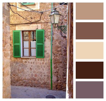 Green Wall Color Mallorca Old Natural Stone Lantern Shutters Image