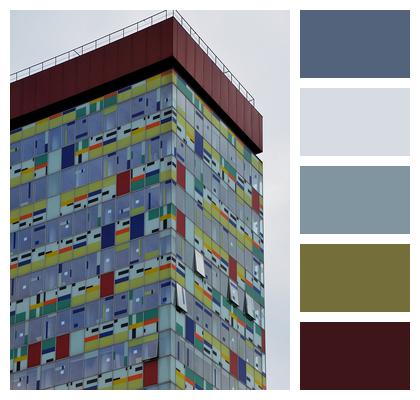 Architecture Dusseldorf Modern Facade Building Design Structure Multicoloured Window Image