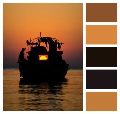Boat Sunset Man Image