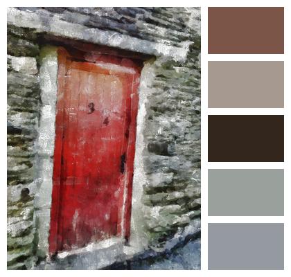 Entrance Wall Architecture Stone Door Painting Old Red Image