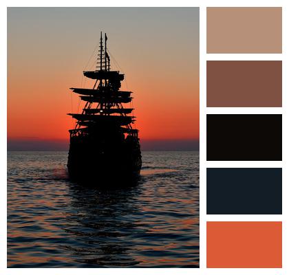 Ship Sunset Sea Image
