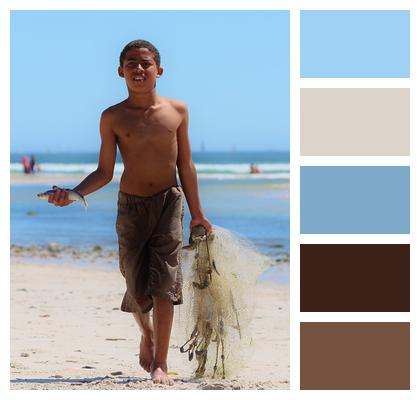 Boy Fishing Beach Image