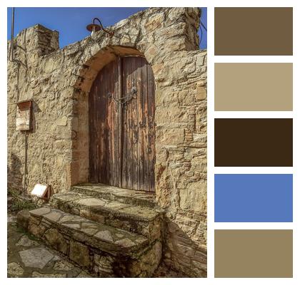 Wooden House Traditional Lofou Entrance Gate Exterior Cyprus Old Door Stone Architecture Image