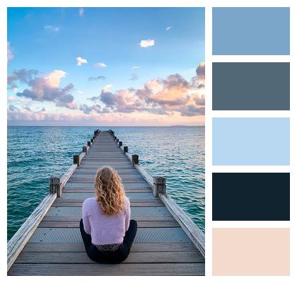 Woman Boardwalk Sit Image