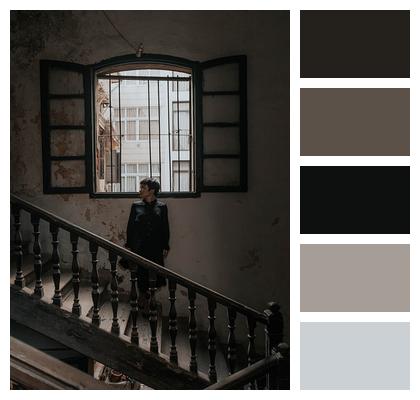 Woman Window Stairs Vintage Image