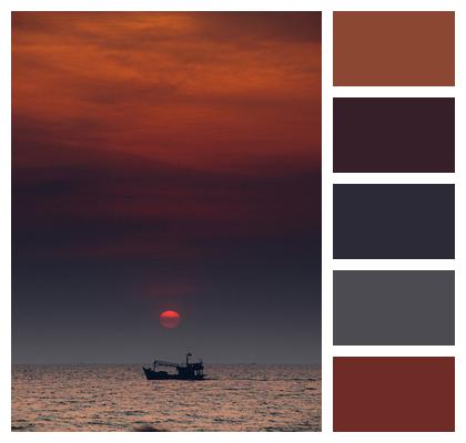 Sea Boat Sunset Image
