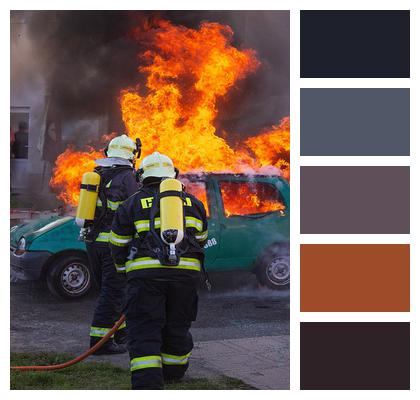 Firefighters Fire Car Image