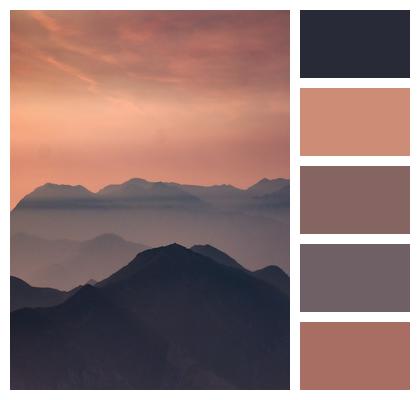 Sunset Fog Mountains Image