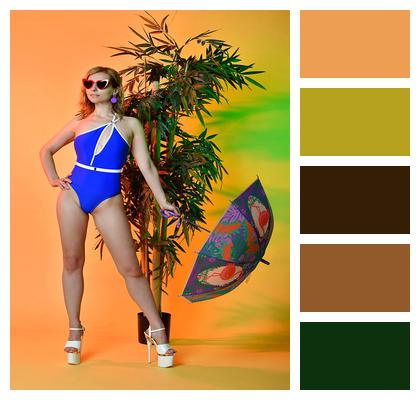 Posing Vintage Swimsuit Summer Clothes Image