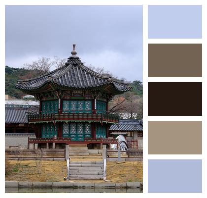 Pond Hanok Landscape Republic Of Korea Image