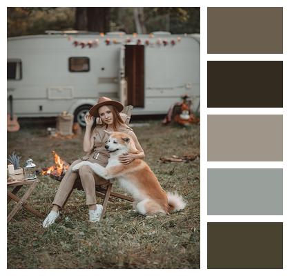 Woman Dog Camping Image