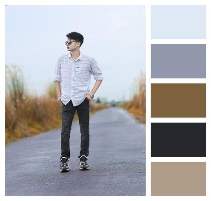 Road Pathway Model Man Casual Fashion Style Image