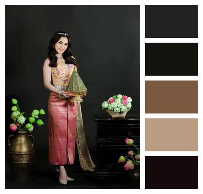 Portrait Nice Dress Woman Traditional Costume Image