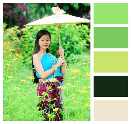 Model Portrait Umbrella Field Woman Fashion Style Image