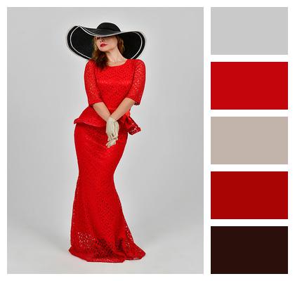 Lady Red Dress Fashion Lace Dress Image