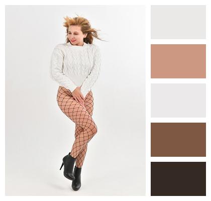 Woman Heels White Sweater Boots Image