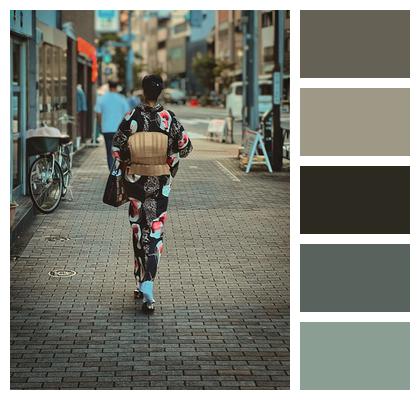 Japanese Fashion Tokyo Footpath Traditional Garment Image