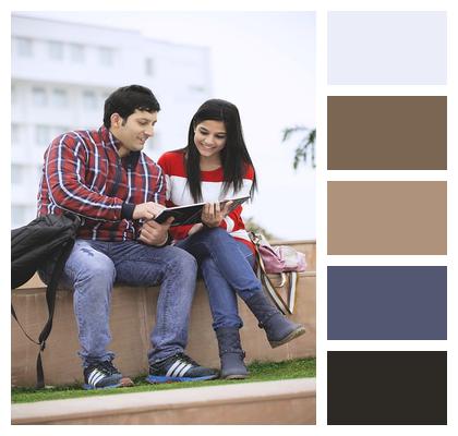 Couple Studying Sitting Happy Image