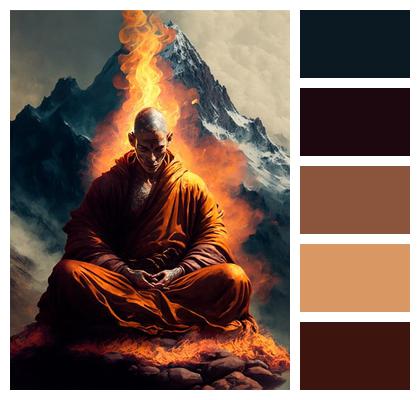 Mountains Fire Monk Image