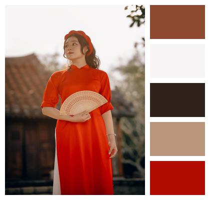 Young Woman Red Dress Traditional Vietnamese Image