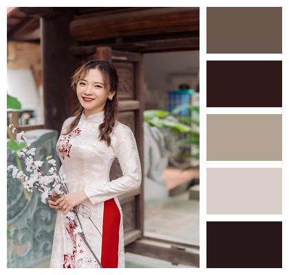 Portrait Girl Traditional Dress Vietnam Image