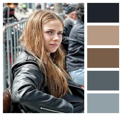 Portrait Woman Outdoors Leather Jacket Image