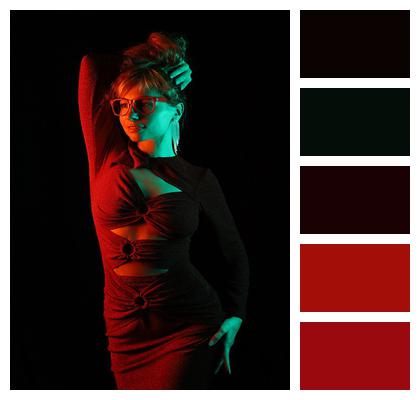 Style Woman Glasses Neon Light Image