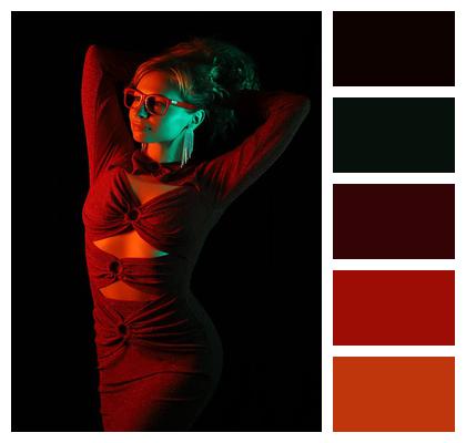 Red Dress Style Glasses Neon Light Image