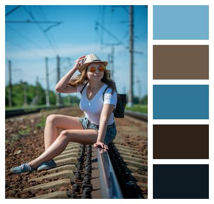 Woman Rails Railway Image
