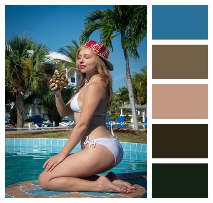Blonde Fashion White Swimsuit Sunny Day Image