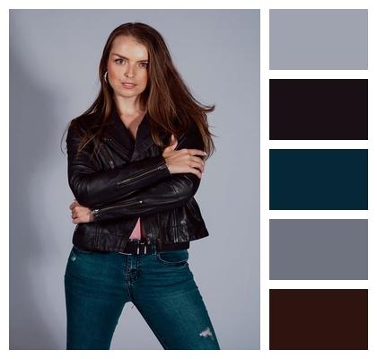 Ripped Jeans Jeans Woman Leather Jacket Image