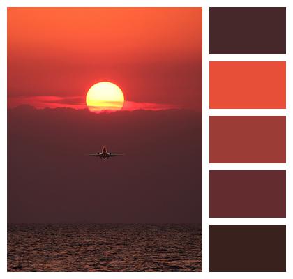 Plane Sunset Sea Image