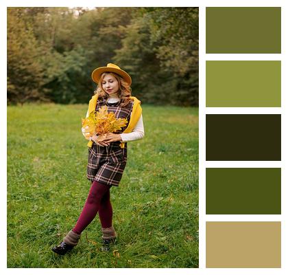 Autumn Clothes Woman Glade Yellow Image