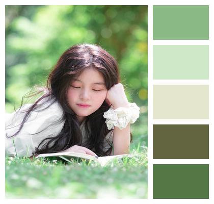 Sunshine Reading Woman Grassland Image