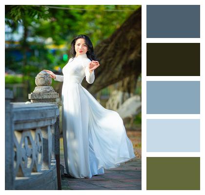 Asian Fashion Ao Dai White Dress Image
