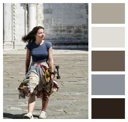 Wind Outdoors Skateboard Woman Image
