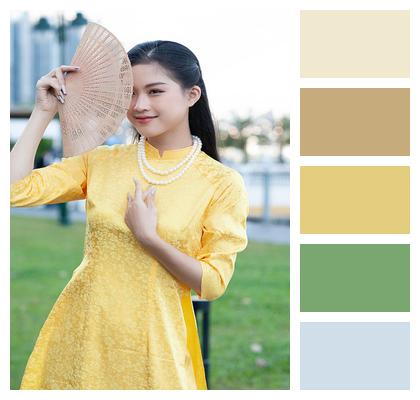 Ao Dai Woman Portrait Outdoors Image