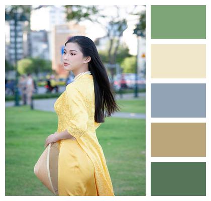 Fashion Conical Hat Ao Dai Portrait Image