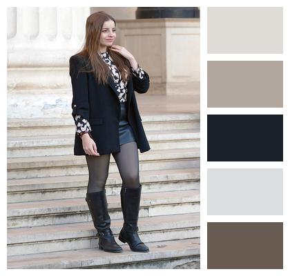 Woman Smiling Stairs Fashion Image