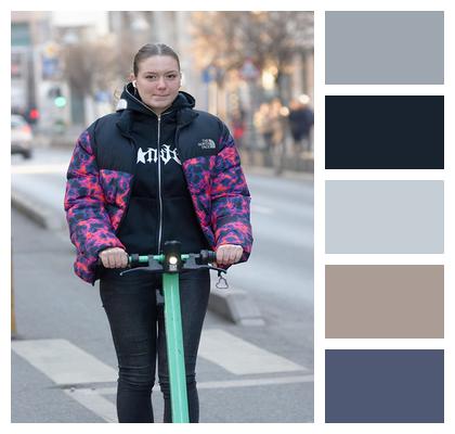 Caucasian Electric Scooter Woman Pedestrian Image