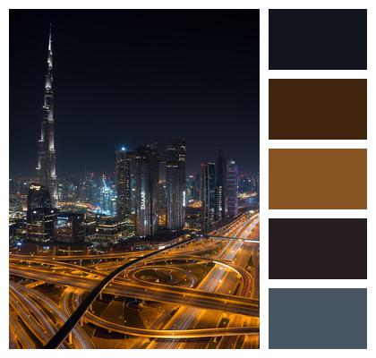 Night Highway Tower Dubai Image
