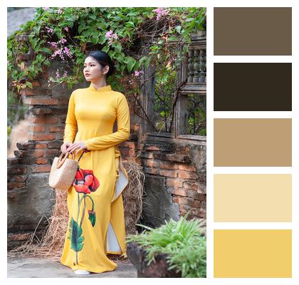 Fashion Vietnamese Ao Dai Yellow Dress Image