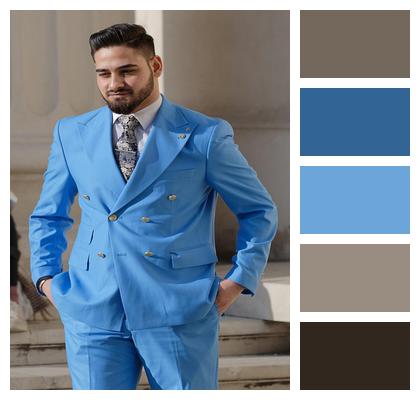 Blue Suit Urban Lifestyle Posing Image