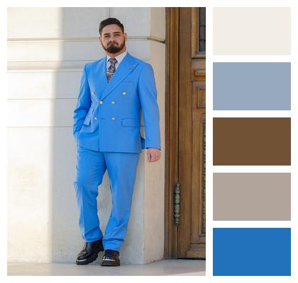Urban Man Blue Suit Posing Image