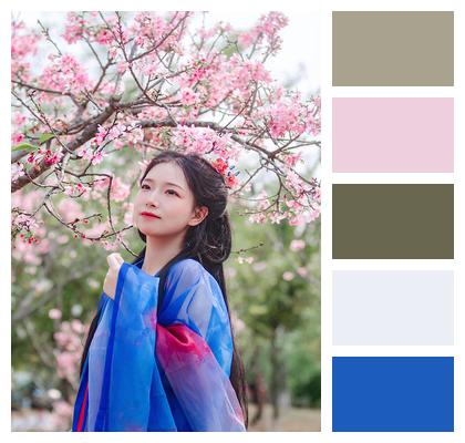 Flowers Woman Asian Traditional Clothing Image