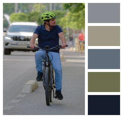Healthy Casual Bicyclist Traffic Image