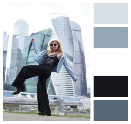 Posing Urban Skyscrapers City Portrait Woman Beauty Pose Modern Model Style Fashion Image