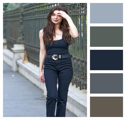 Urban Sidewalk Fence Girlie Image