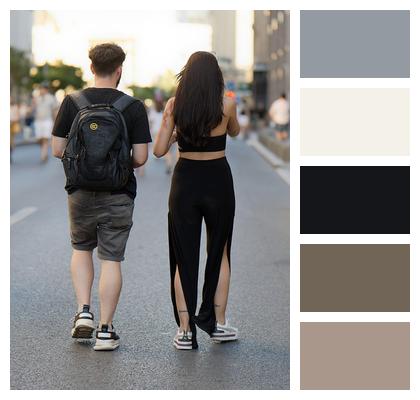 Outdoors Backpack Young Couple Image