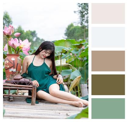 Lotus Pond Pretty Young Portrait Woman Outdoors Flowers Model Vietnam Camisole Image